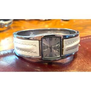 Women's 23mm Silver Tone Embassy by Gruen Watch, Leopard Print Bangle Bracelet